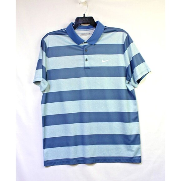 Nike Golf Shirt Mens Large Blue Rugby Stripe Dri FIT Standard Fit Polo Outdoors - Picture 6 of 6